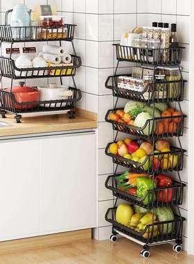 厨房整理物架2-3层-BT04124-5-6碟移动果蔬置篮推车碗调味收纳整