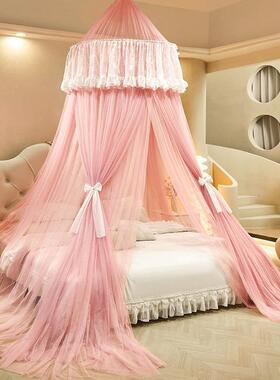 主网红圆地顶双层免安装加密吊顶蚊家用落加密帐TZU双人床幔公宫