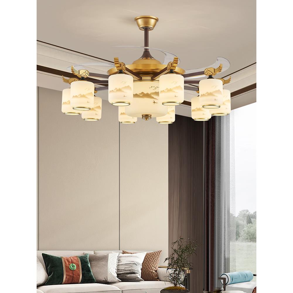 新中式吊灯客厅风扇灯现代中式隐形一体吊扇灯中山灯具2025年新款