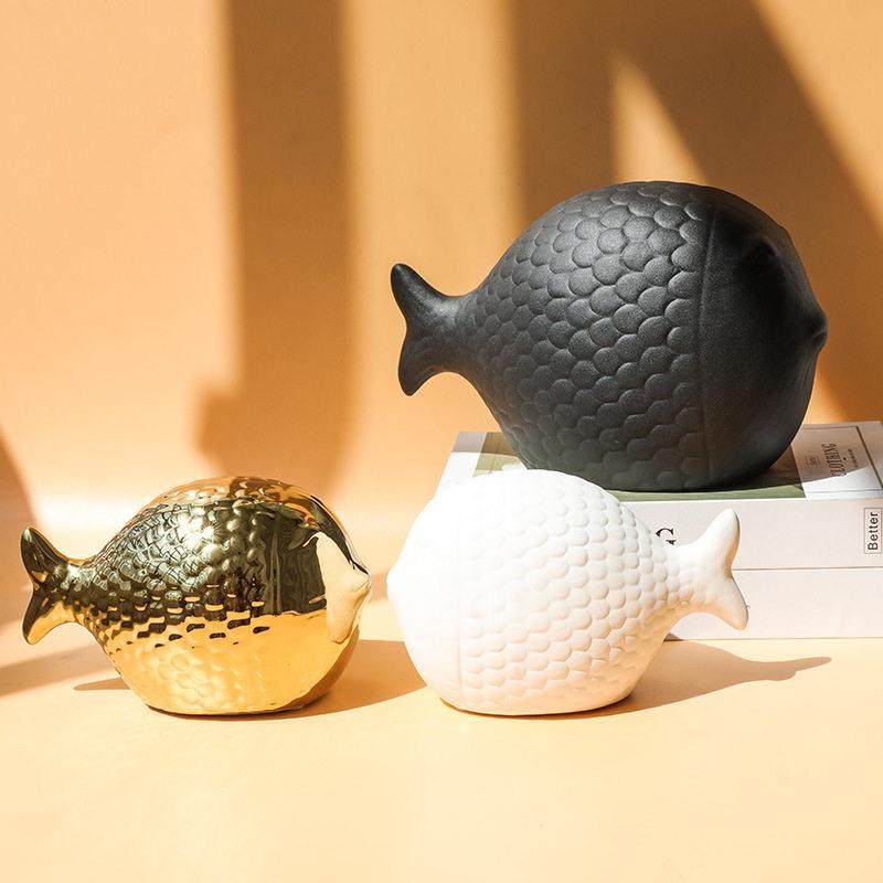 现代简约陶瓷胖头鱼摆件创意玄关客厅样板间民宿家居电视柜工艺品,家居饰品,装饰摆件,淘宝优惠券,粉丝福利购,淘宝优惠卷