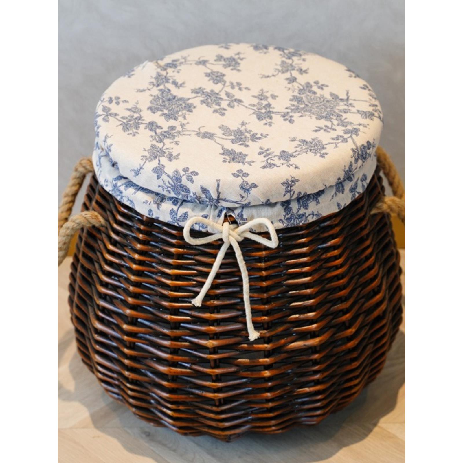 藤编收纳凳子多功能脏衣篮圆凳沙发换鞋凳长方脏衣篓家用客厅椅子