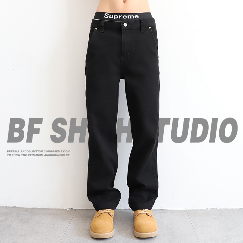 美式高级黑色宽松直筒牛仔裤男士休闲裤高街水洗2026新款工装裤子,男装,牛仔裤,淘宝优惠券,粉丝福利购,淘宝优惠卷
