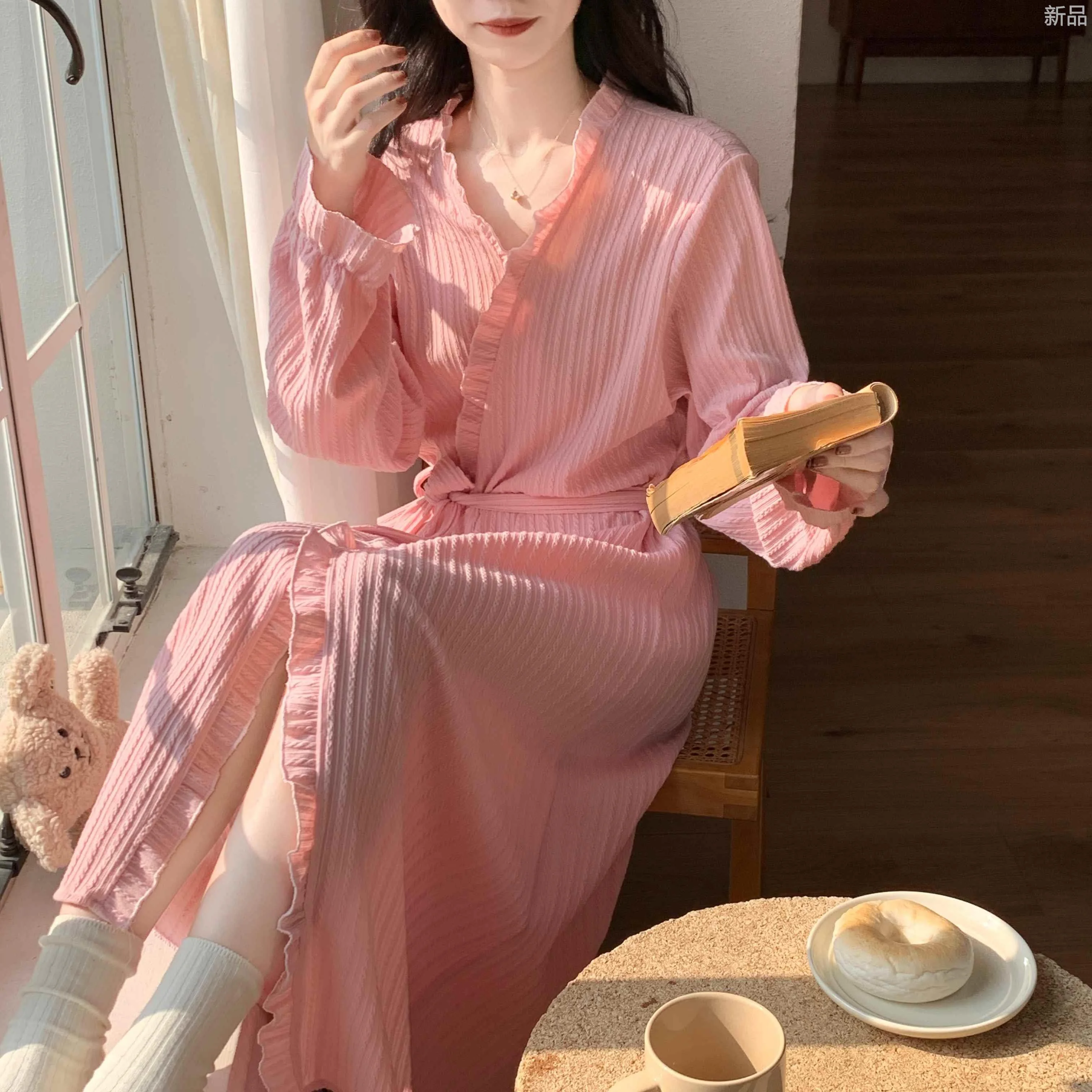 婵之云睡袍女秋冬季纯棉甜美系带浴衣浴袍长款春夏天薄款晨袍新品