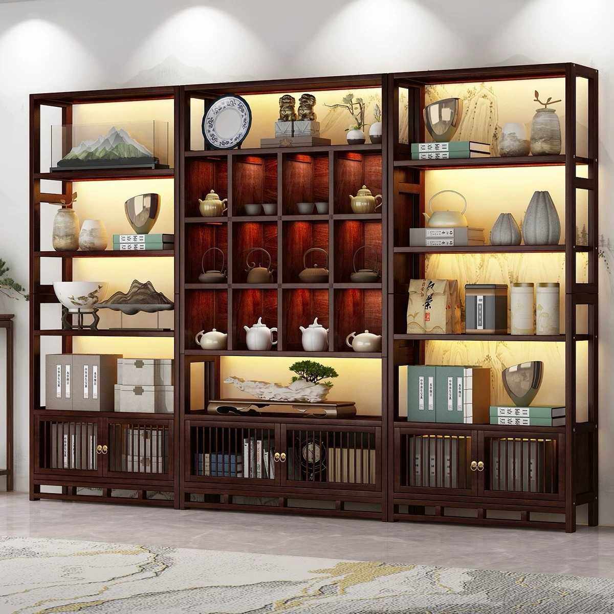 美国进口博古架新中式实木展示架