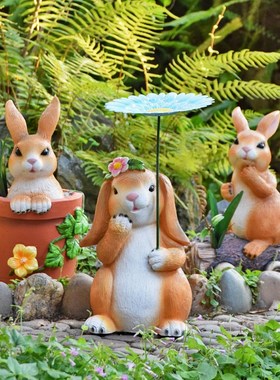户外庭院花园卡通兔子花盆装饰摆件幼儿园林景观造景仿真动物雕塑