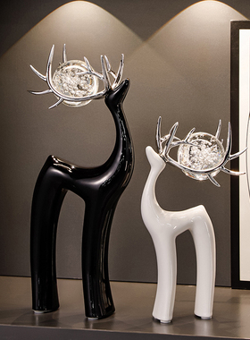 水晶球黑白麋鹿摆件一对简约现代轻奢玄关客厅电视柜酒柜家居装饰