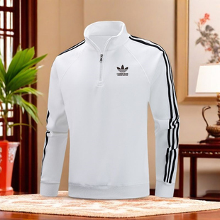 奥特莱斯2025秋冬季纯棉运动卫衣男立领三条杠套头衫打底衫外套女