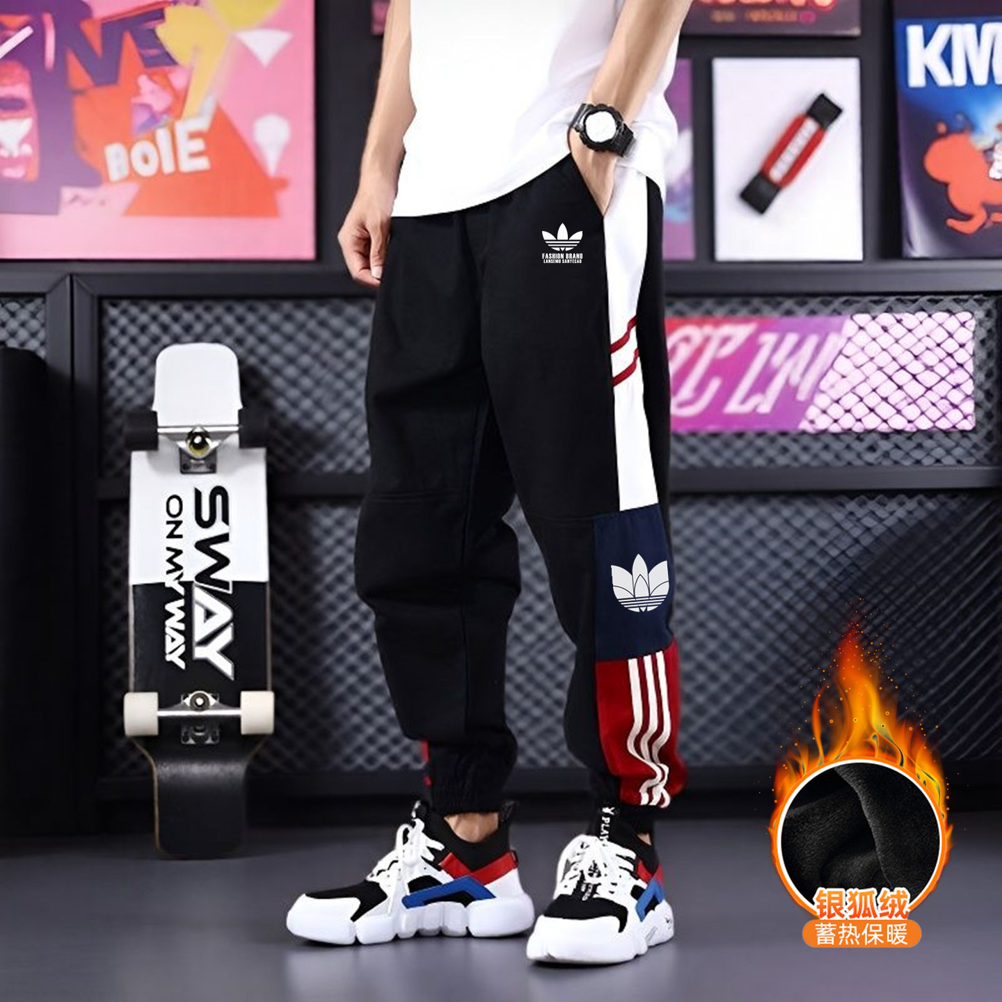 奥特莱斯2025秋冬季加绒加厚纯棉运动裤子男工装休闲裤卫裤女长裤