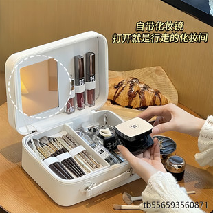 便携化妆箱女手提小行李箱旅行分区带镜子化妆包外出化妆品收纳包