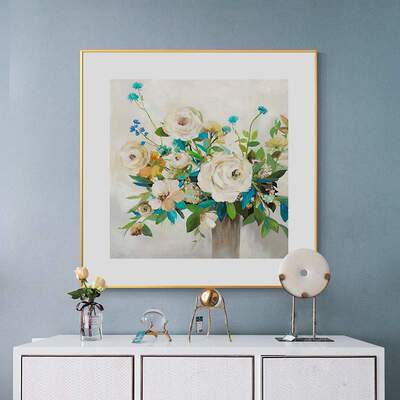 牡丹花卉绿植餐厅挂画卡纸正方形卧室床头壁画现代简约玄关装饰画