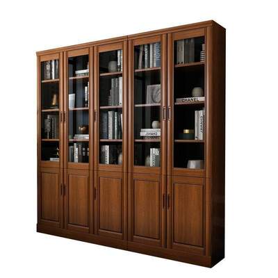 纯实木书柜全实木原木书架橱带玻璃门现代简约中式落地办公文件柜