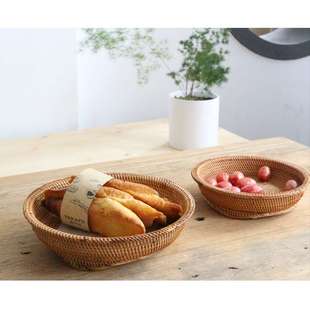 水篮越南手工藤编竹收纳托筐盘客厅水果盘草编三足鼎立织果筐编家