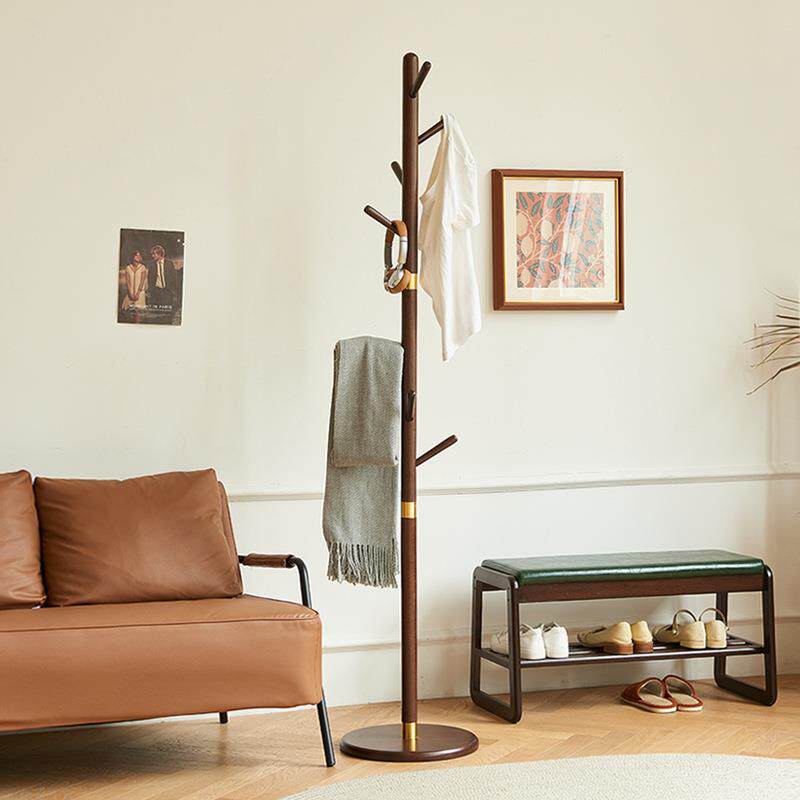 轻奢高端实木衣帽架落地卧室家用简易立式挂衣架网红铜素挂包架
