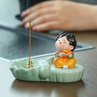 可爱唐仕女线香香插香拖桌面摆件办公室装 新款 饰品香道茶室香薰炉