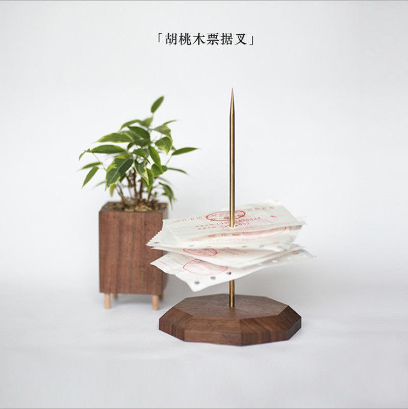 奶茶店插单器票据传票叉茶楼票叉票据收纳钉插纸针实木菜单插单器