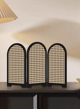 侘寂中古风屏风桌面摆件入户玄关边柜创意装饰品高级感电视柜摆画