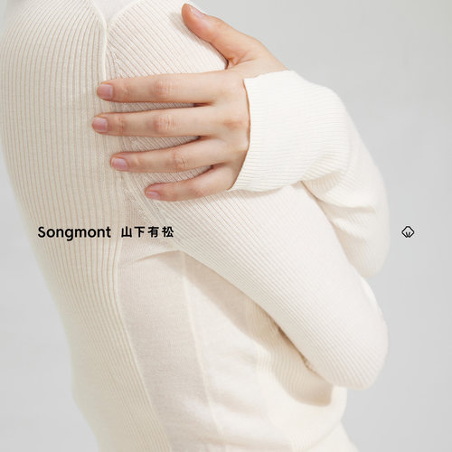 Songmont山下有松一字领100%纯羊毛衫女新毛衣针织打底衫淡人穿搭