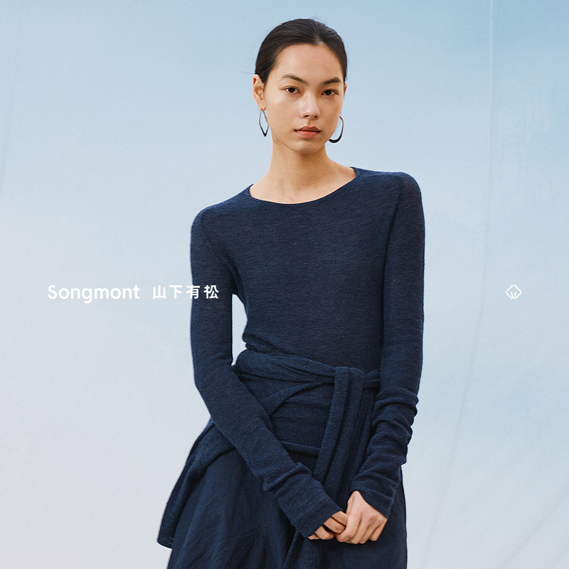 Songmont山下有松100%水溶羊毛针织衫女秋新款毛衣内搭打底衫