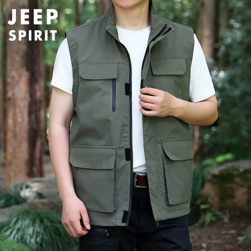 JEEP吉普春秋天男网眼马夹工作服志愿者服装背心钓鱼红色马甲8818