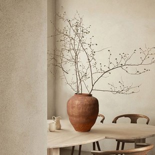 侘寂风砖红色陶罐大号粗陶花瓶复古做旧陶瓷高级感摆件装饰品花盆