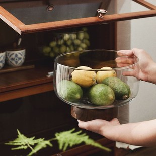 相思木玻璃高脚果盘家用现代简约茶几摆件零食糖果干果盘 迈卡伦