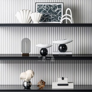 意式极简客厅电视背景墙酒柜书柜开放格摆件别墅酒店高级感软装