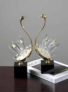 欧式情侣创意水晶交颈天鹅装饰摆件一对高档实用简约现代家居摆设