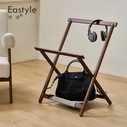 黑胡桃木家用实木衣裤架卧室侘寂风落地衣帽架日式折叠多功能衣架