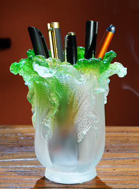 琉璃百财笔筒摆件白菜家居书房办公室桌面礼物送教师领导高档礼品