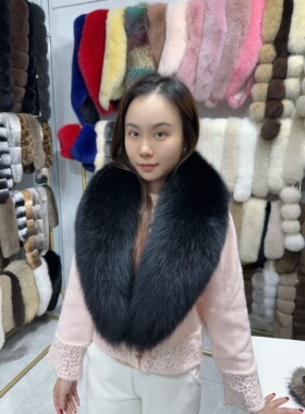 整皮真毛大狐狸毛领子青果领披肩围巾女