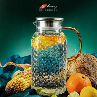 锤纹玻璃冷水壶家用耐高温冷水壶套装夏季凉白开 水杯果汁茶壶水