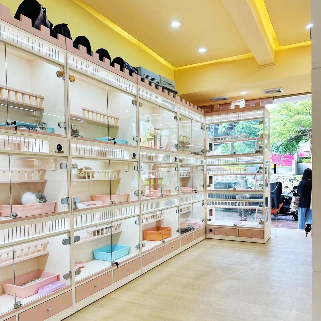 猫咪宫殿实木宠物店展柜定制寄养笼猫狗柜岩板中岛猫舍别墅猫屋