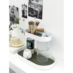 桌面白色铁艺托盘 ins风椭圆形收纳盘北欧玄关收纳架洗手间整理架