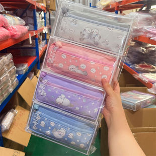 摩克笔袋9378海獭托托三拉链方形笔袋学生桌面文具收纳帆布笔袋