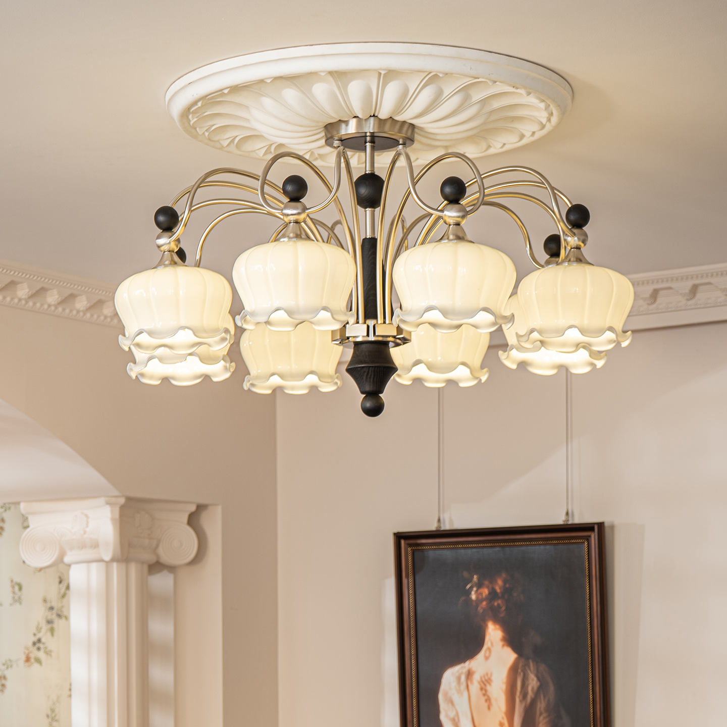 中古风法式复古白蜡木客厅吊灯