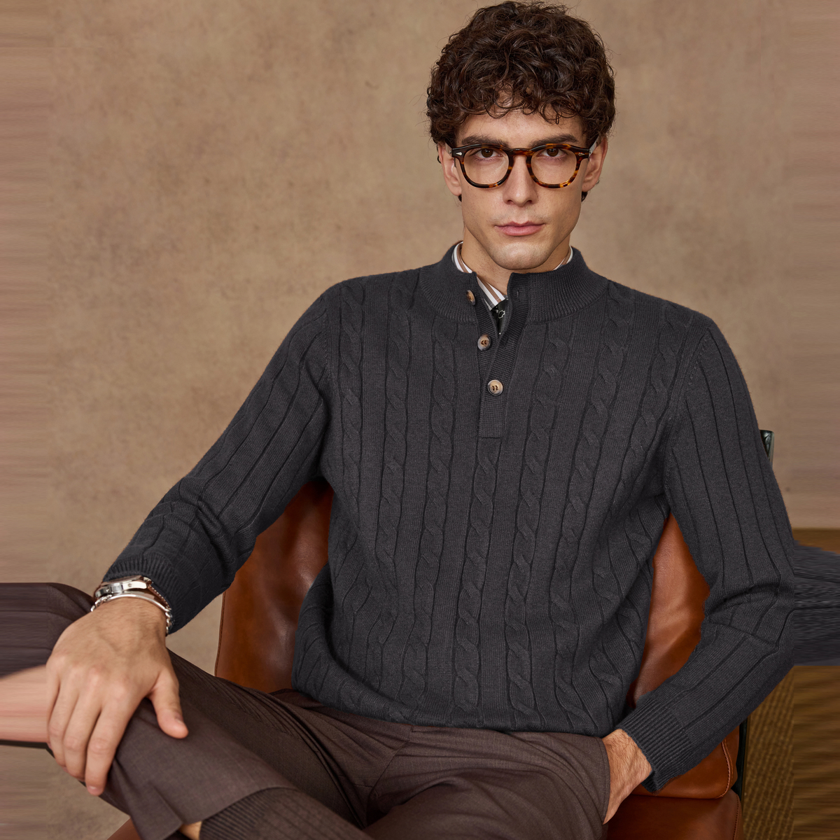 【560克羊毛混纺】庄吉男士毛衣2025秋冬新款保暖半高领拉链毛衫