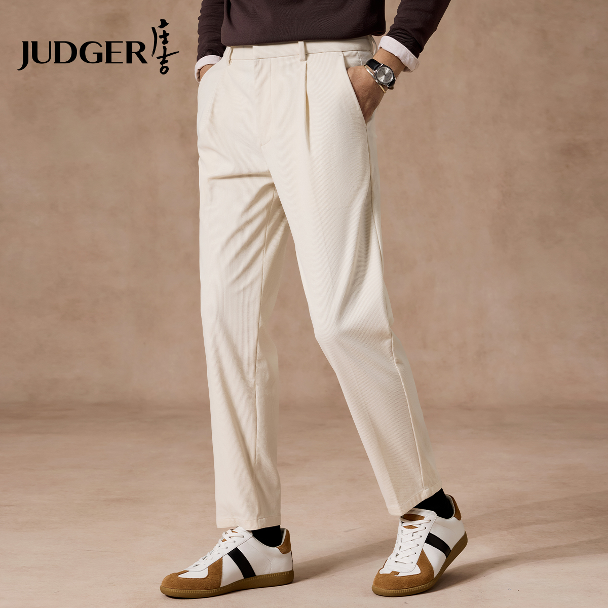 【绒面灯芯绒】庄吉男士休闲裤2025秋冬新款白色老钱风直筒长裤子
