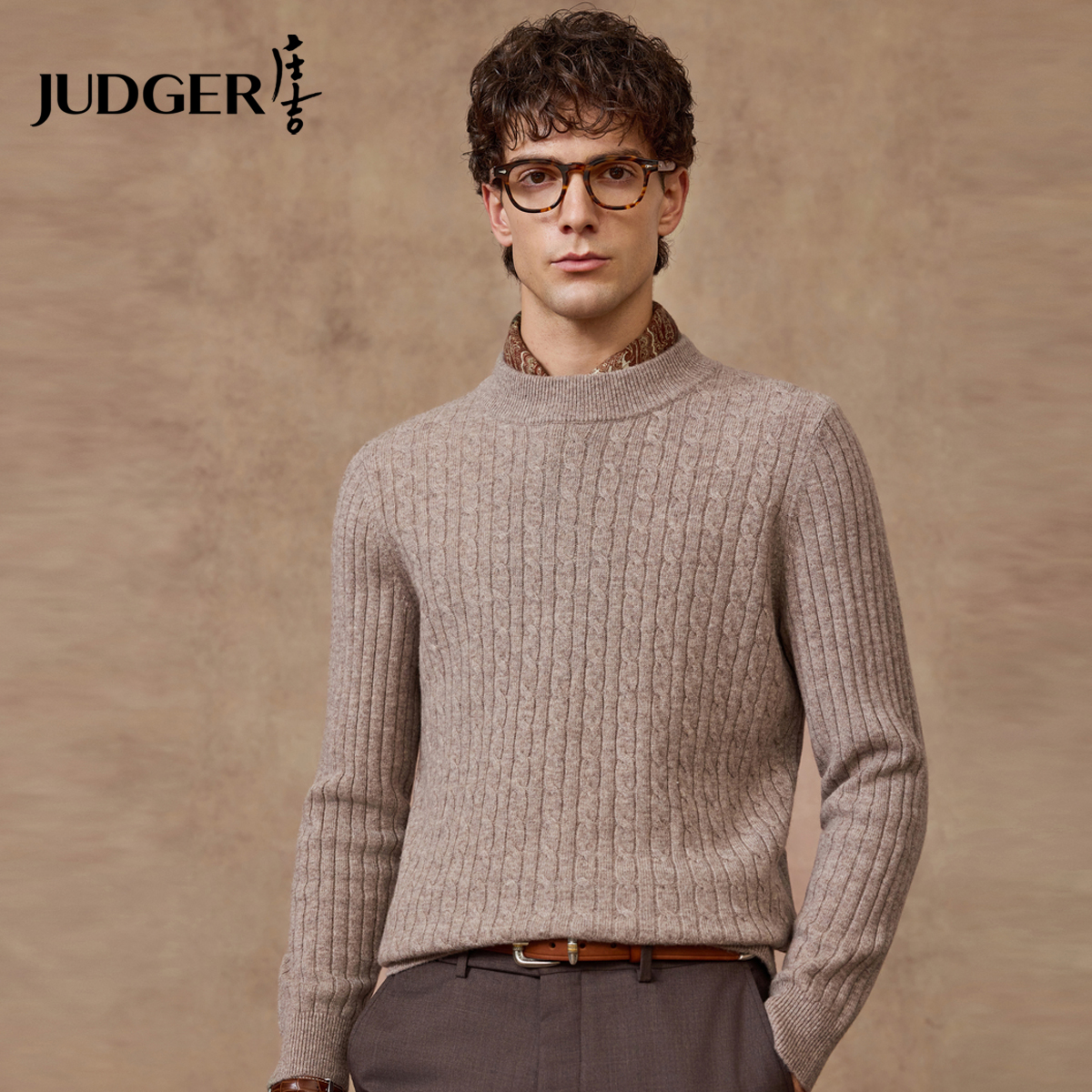 【100%绵羊毛】庄吉男士羊毛衫2025秋冬新品圆领套头加厚绞花毛衣