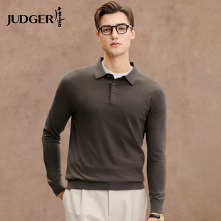 【含羊毛桑蚕丝】庄吉春秋复古休闲加厚POLO衫针织翻领毛衣男
