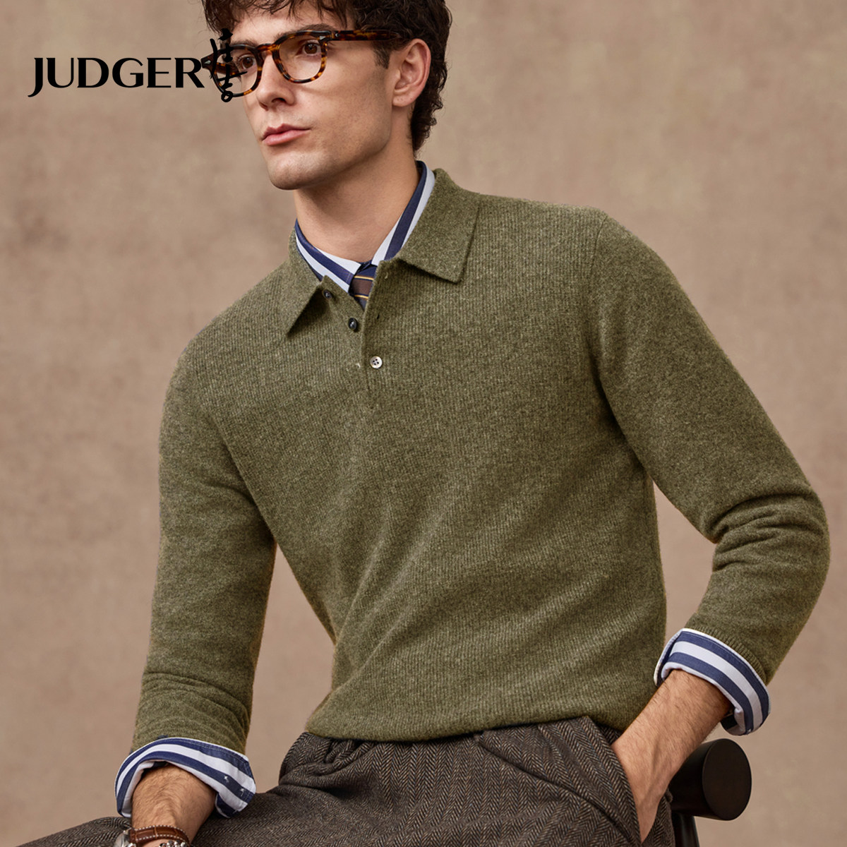 【含羊绒】庄吉男士羊毛衫2025秋冬新款长袖POLO衫保暖翻领T恤衫
