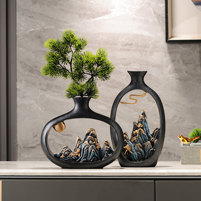 迎客松假山花瓶博古架电视柜酒A柜客厅家居装饰品摆件办公室新中