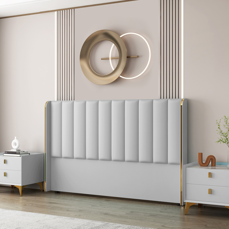 新款床头软包简约现代超薄卧室双人科技布K靠背轻奢落地床头板单