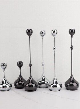 欧式轻奢金c属水滴银色蜡烛台装饰样板房家居客厅桌面餐厅工艺摆