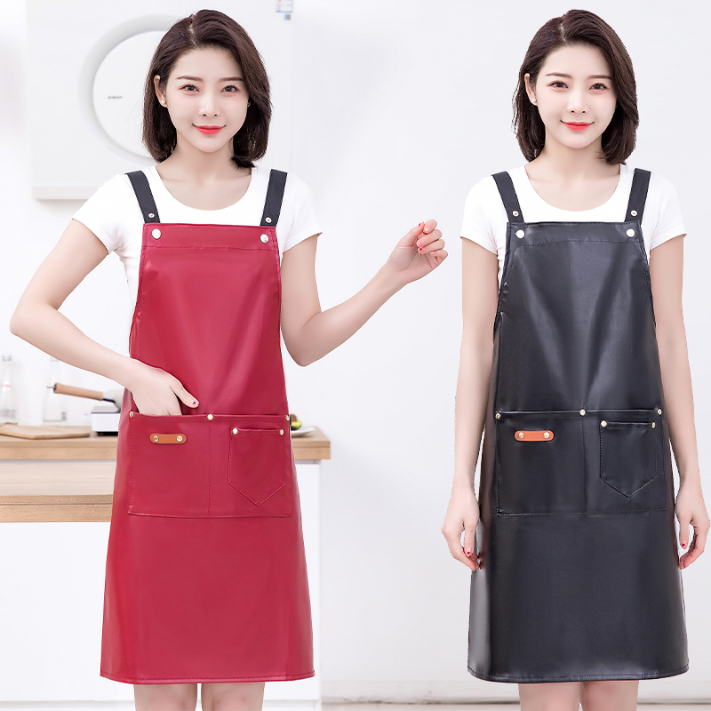 皮围裙防水防油软皮女家用u厨房专用PU餐饮专用围腰工作服定制印