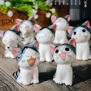 可爱盆栽摆件饰品 陶瓷起司猫摆件 精品店小商品外贸陶瓷工艺品