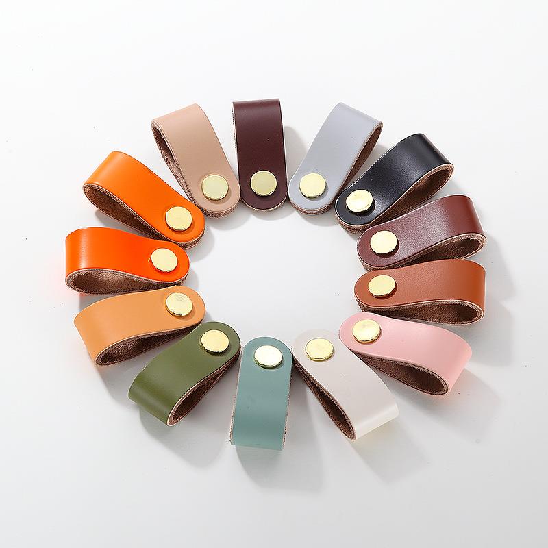 北欧衣柜门防撞彩色皮拉手抽屉把手皮箱包纸盒木盒皮提手