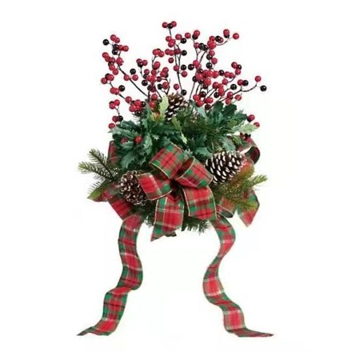 纵鸿 跨境新款圣诞树装饰 雷明顿树红果礼帽 松果圣诞装饰