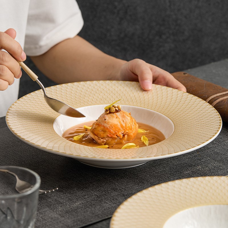 万丽陶瓷草帽盘意面盘子菜盘汤盘高级感商用西式餐盘辉腾汤盘