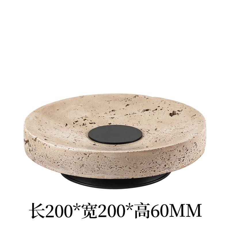 轻奢高脚圆形水果盘烛台组合摆件酒店民宿设计师仿黄洞石搭配饰品