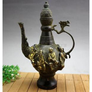 古玩杂项铜器复古鎏金八仙壶酒壶茶壶水壶家居摆件
